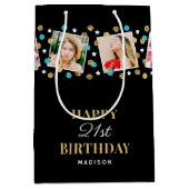Birthday Confetti Aangepaste naam Foto Collage Bla Medium Cadeauzakje (Voorkant)