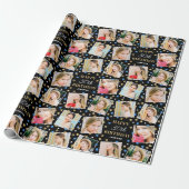 Birthday Confetti Aangepaste naam Foto Collage Blu Cadeaupapier (Uitgerold)