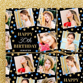 Birthday Confetti Aangepaste naam Foto Collage Blu Cadeaupapier