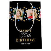 Birthday Confetti Aangepaste naam Foto Collage Blu Medium Cadeauzakje (Voorkant)