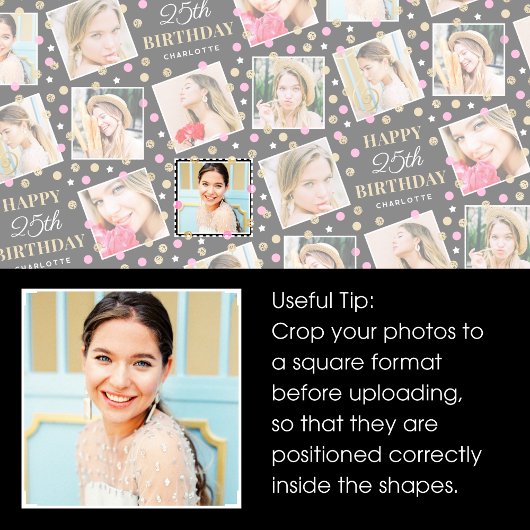 Birthday Confetti Aangepaste naam Foto Collage Paa Cadeaupapier