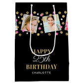 Birthday Confetti Aangepaste naam Foto Collage Pin Medium Cadeauzakje (Achterkant)