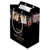 Birthday Confetti Aangepaste naam Foto Collage Pin Medium Cadeauzakje (Achterkant Gekanteld)