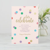 Birthday Confetti Peachy Pink Party Invite Kaart (Staand voorkant)