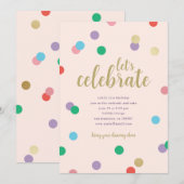 Birthday Confetti Peachy Pink Party Invite Kaart (Voorkant / Achterkant)