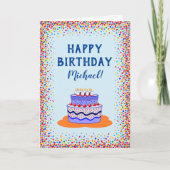 Birthday Cool Blue Cake Colorful Confetti Kaart (Voorkant)