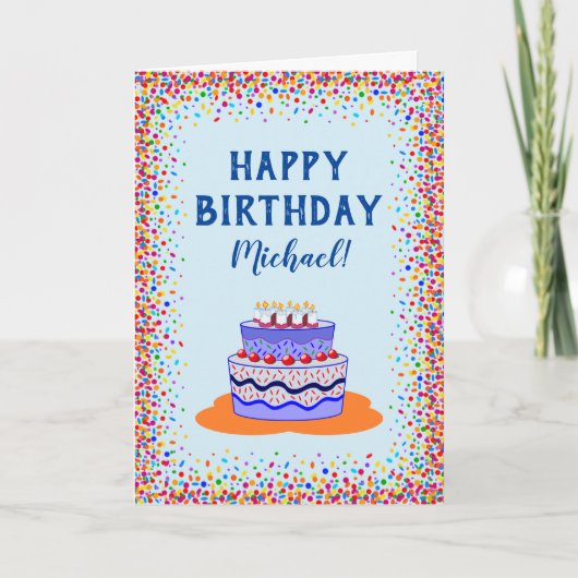 Birthday Cool Blue Cake Colorful Confetti Kaart (Voorkant)