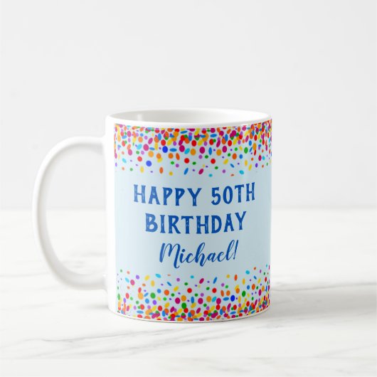 Birthday Cool Blue Colorful Confetti Koffiemok (Links)
