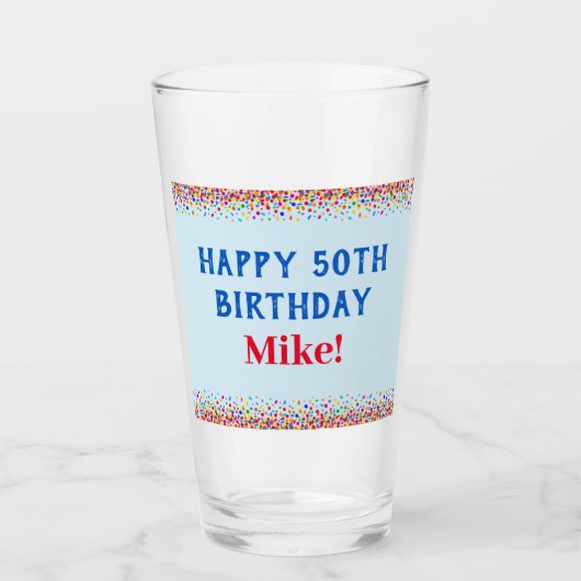 Birthday Cool Blue Colorful Confetti Pint Glass Glas (Voorkant)