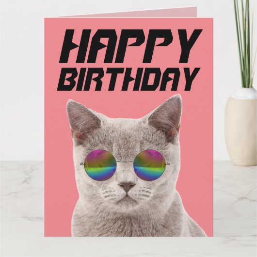 BIRTHDAY COOL CAT MET GROTE ZONGELS KAARTEN (Voorkant)