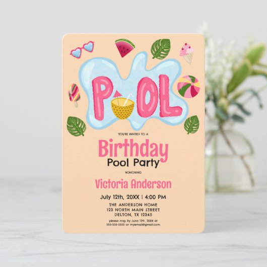 Birthday Cool Tropical Summer Pool Kaart (Staand voorkant)