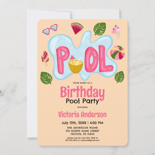 Birthday Cool Tropical Summer Pool Kaart (Voorkant)