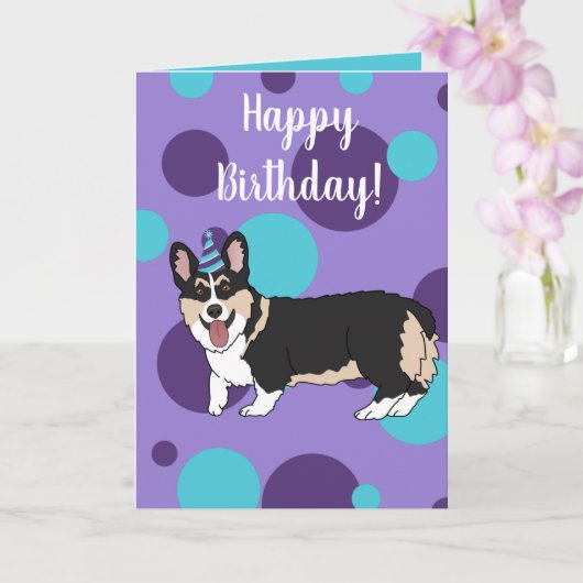 Birthday Corgi Card Kaart (Orchidee)