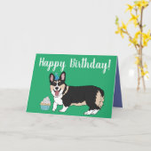 Birthday Corgi Pup Kaart (Gele Bloem)