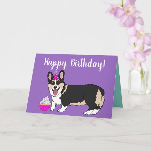 Birthday Corgi Pup Kaart (Orchidee)
