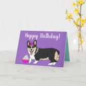 Birthday Corgi Pup Kaart (Gele Bloem)