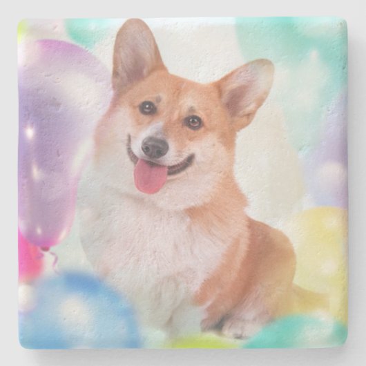 Birthday Corgi Stenen Onderzetter (Voorkant)
