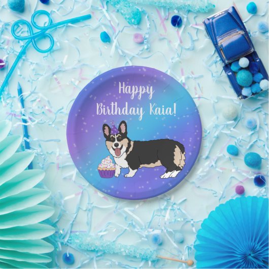 Birthday Corgis Blue en Paars Papieren Bordje (Feest)