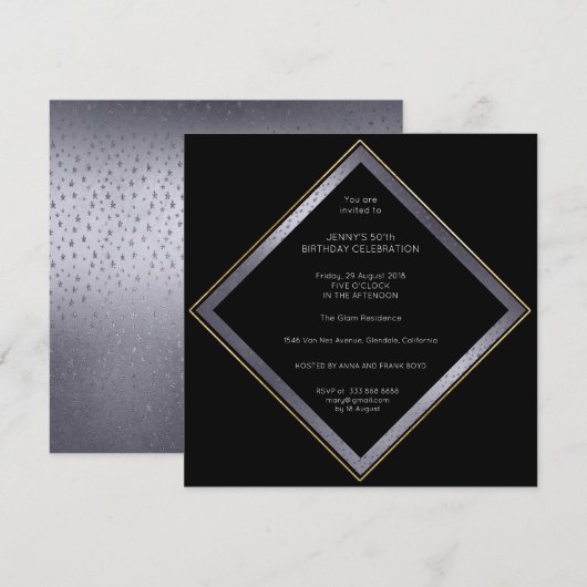 Birthday Corporate Party Gray Black Geometric Gold Kaart (Voorkant / Achterkant)