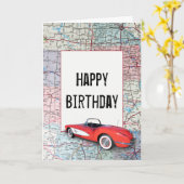 Birthday  Corvette op Road Map Kaart (Gele Bloem)