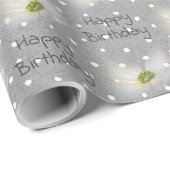 Birthday Cosmos Flowers on Polka Dots Cadeaupapier (Rol Hoek)