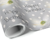 Birthday Cosmos Flowers on Polka Dots Cadeaupapier (Rol Hoek)