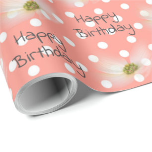 Birthday Cosmos Flowers on Polka Dots Cadeaupapier