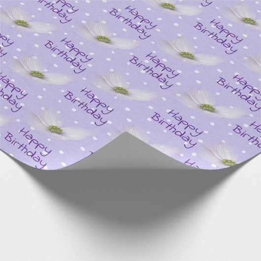 Birthday Cosmos Flowers on Polka Dots Cadeaupapier (Hoek)