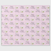 Birthday Cosmos Flowers op Roze Gingham Cadeaupapier (Vlak)