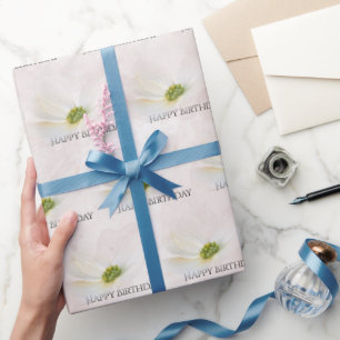 Birthday Cosmos on Blush Pink Cadeaupapier