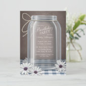 Birthday Country Mason Jar Blue Gingham Party Kaart (Staand voorkant)
