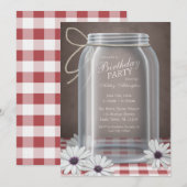 Birthday Country Mason Jar Red Gingham Party Kaart (Voorkant / Achterkant)
