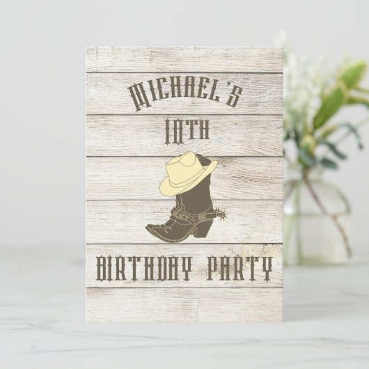 Birthday Cowboy Boys Age Party Uitnodiging (Staand voorkant)