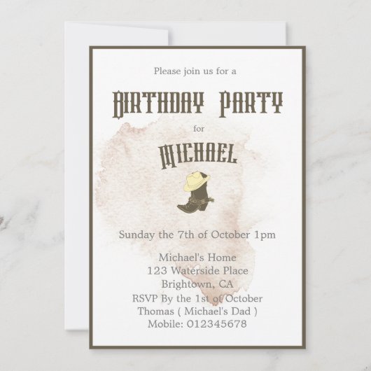 Birthday Cowboy Boys Age Party Uitnodiging (Achterkant)
