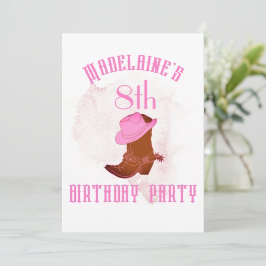 Birthday Cowboy Cowgirl Girls Age Party Uitnodigin Kaart (Staand voorkant)