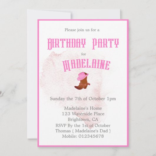 Birthday Cowboy Cowgirl Girls Age Party Uitnodigin Kaart (Achterkant)