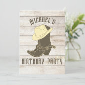 Birthday Cowboy Male Party Invitation Kaart (Staand voorkant)