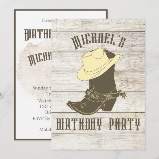 Birthday Cowboy Male Party Invitation Kaart (Voorkant / Achterkant)