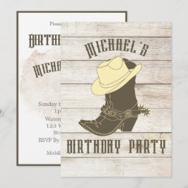 Birthday Cowboy Male Party Invitation Kaart