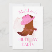 Birthday Cowboy Pink Party Invitation Kaart (Voorkant)