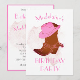 Birthday Cowboy Pink Party Invitation Kaart