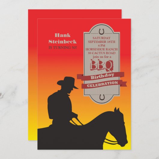 Birthday Cowboy Uitnodiging (Voorkant / Achterkant)