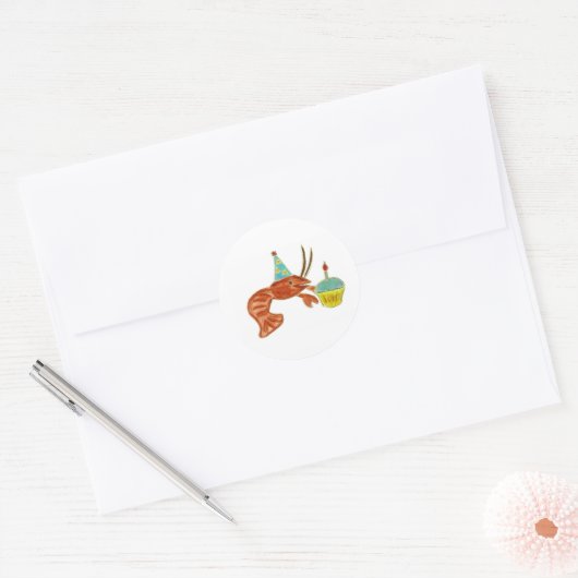 Birthday Crawfish Cupcake Ronde Sticker (Envelop)