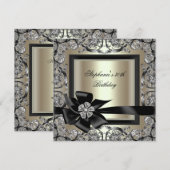 Birthday Cream Mint Gold Silver Black Bow 2 Kaart (Voorkant / Achterkant)
