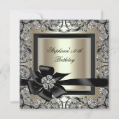 Birthday Cream Mint Gold Silver Black Bow 2 Kaart (Voorkant)