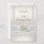 Birthday Cream White Pearl Lace Damask Diamond Kaart (Voorkant)