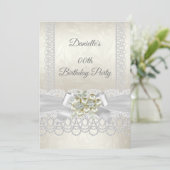 Birthday Cream White Pearl Lace Damask Diamond Kaart (Staand voorkant)
