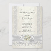 Birthday Cream White Pearl Lace Damask Diamond Kaart (Achterkant)