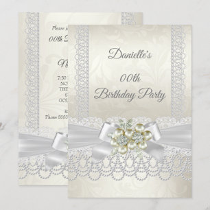 Birthday Cream White Pearl Lace Damask Diamond Kaart