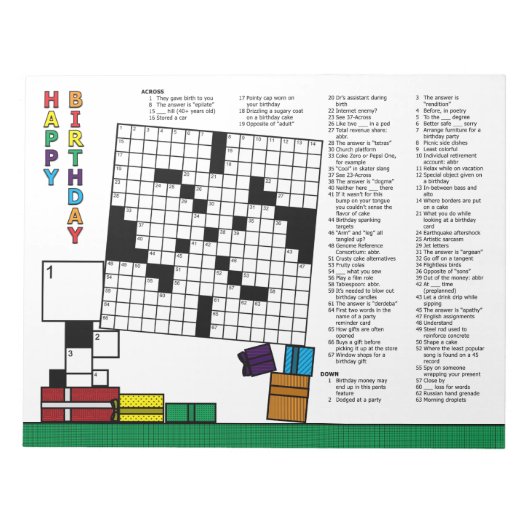Birthday Crossword Puzzle (70 clusters) Notitieblok (Voorkant)